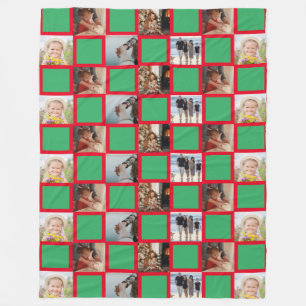 Family Collage Photo Pattern Red and Green Fleece Blanket