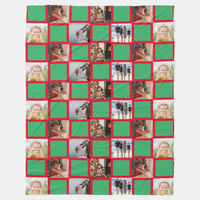 Family Collage Photo Pattern Red and Green Fleece  Blanket (Front)