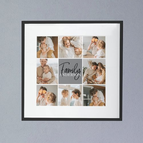 Family Collage Photo  Personalized Gray Gift Poster