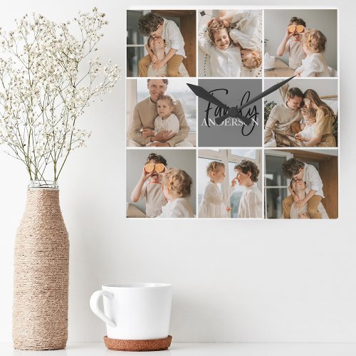 Family Collage Photo  Personalized Gray Gift Square Wall Clock