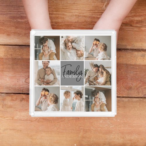 Family Collage Photo  Personalized Grey Gift Acrylic Tray