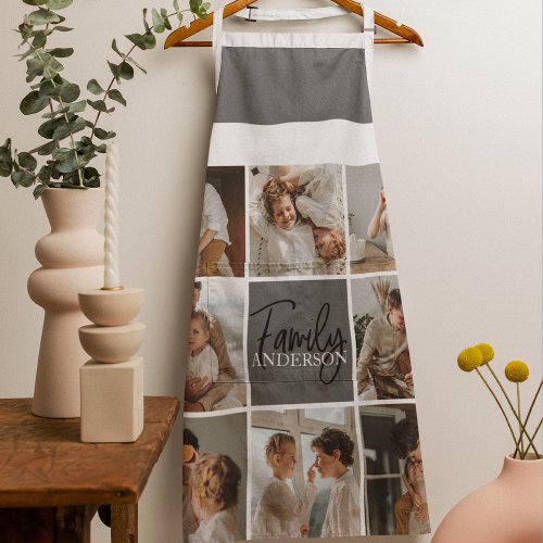 Family Collage Photo  Personalized Grey Gift Apron
