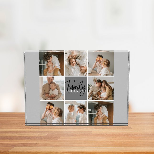 Family Collage Photo & Personalized Grey Gift Block (Creator Uploaded)