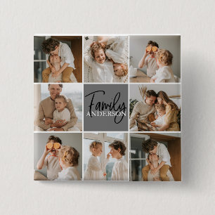 Family Collage Photo & Personalized Grey Gift Button