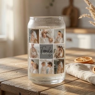 Family Collage Photo & Personalized Grey Gift Can Glass