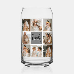 Family Collage Photo & Personalized Grey Gift Can Glass