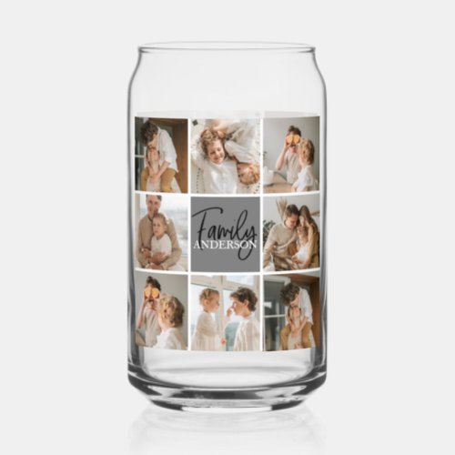 Family Collage Photo  Personalized Grey Gift Can Glass