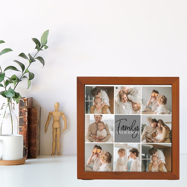 Family Collage Photo & Personalized Grey Gift Desk Organizer (Creator Uploaded)
