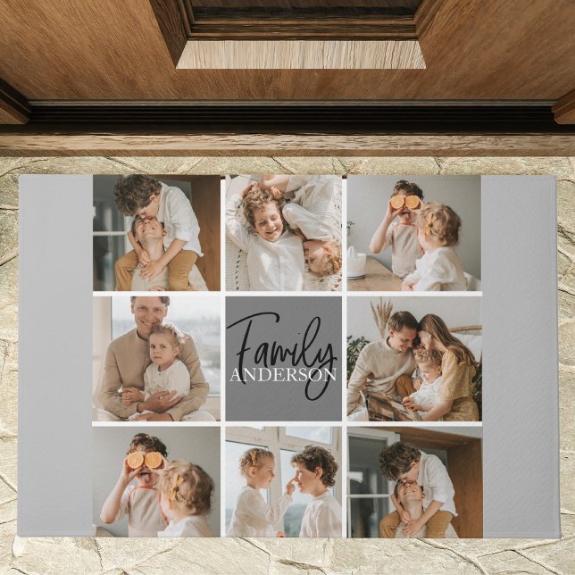 Family Collage Photo & Personalized Grey Gift Doormat (Creator Uploaded)