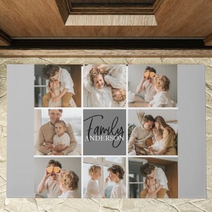 Family Collage Photo & Personalized Grey Gift Doormat