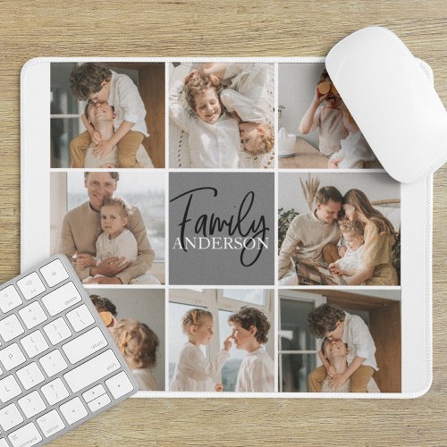 Family Collage Photo  Personalized Grey Gift Mouse Pad