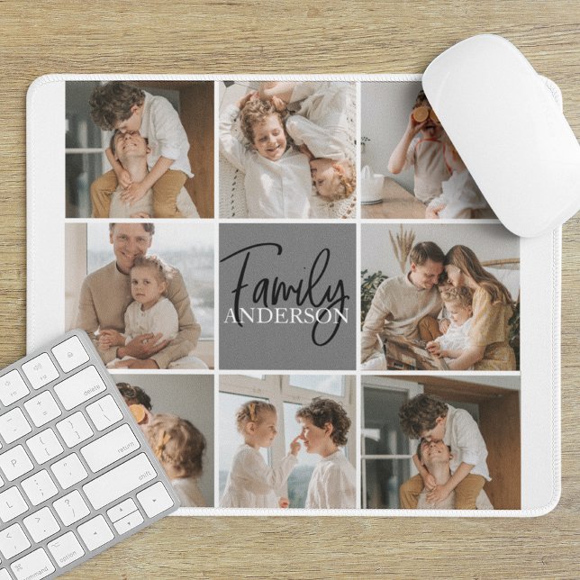 Family Collage Photo & Personalized Grey Gift Mouse Pad (Creator Uploaded)