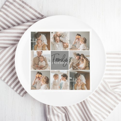 Family Collage Photo  Personalized Grey Gift Napkins