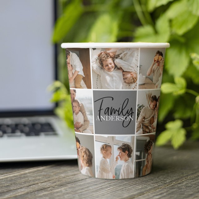Family Collage Photo & Personalized Grey Gift Paper Cups (Creator Uploaded)