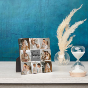 Family Collage Photo & Personalized Grey Gift Plaque