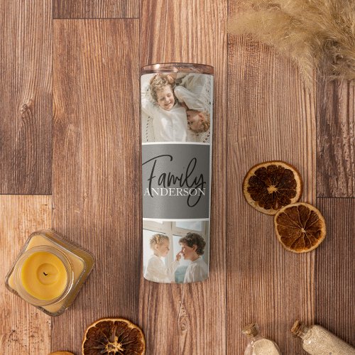 Family Collage Photo  Personalized Grey Gift Thermal Tumbler