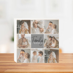 Family Collage Photo & Personalized Grey Gift Wooden Box Sign