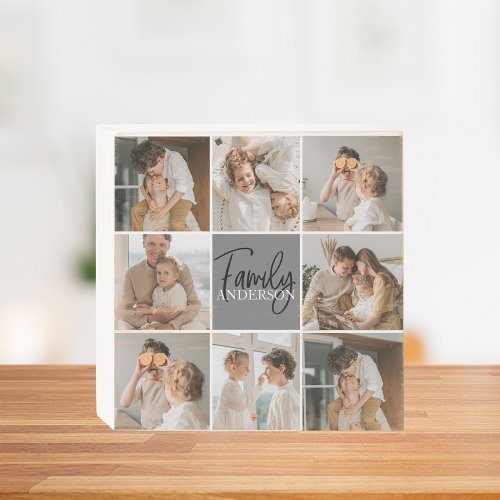 Family Collage Photo  Personalized Grey Gift Wooden Box Sign