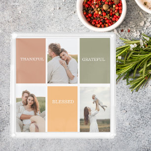 Family Collage Photo   Thankful Blessed Grateful Acrylic Tray