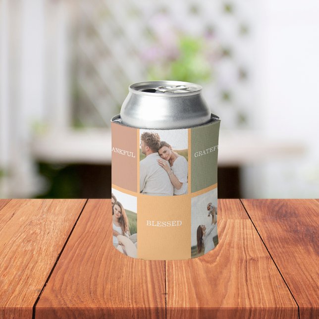 Family Collage Photo | Thankful Blessed Grateful Can Cooler (Creator Uploaded)
