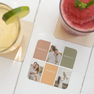 Family Collage Photo Thankful Blessed Grateful Glass Coaster