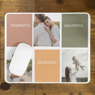 Family Collage Photo   Thankful Blessed Grateful Mouse Pad