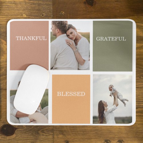 Family Collage Photo  Thankful Blessed Grateful Mouse Pad