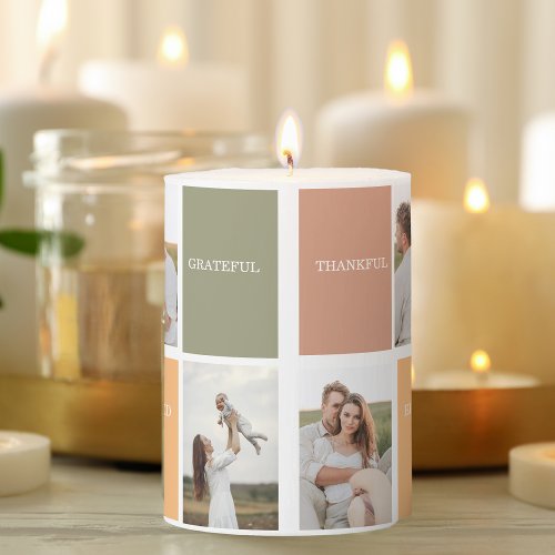 Family Collage Photo  Thankful Blessed Grateful Pillar Candle