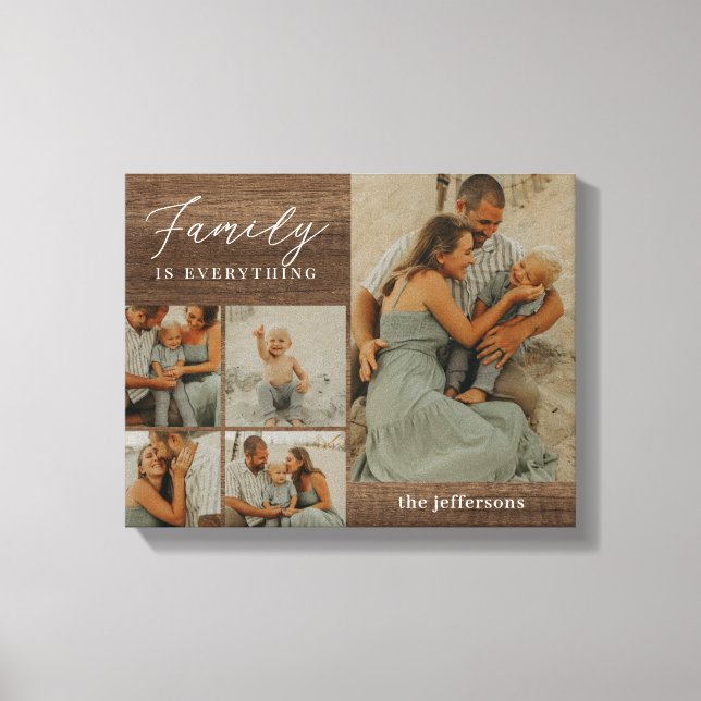 Family Collage Rustic Modern Custom Wrapped Canvas Print (Front)