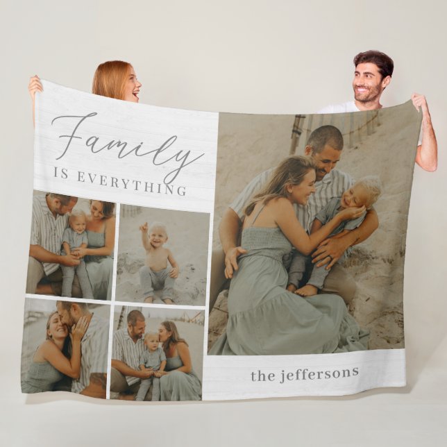 Family Collage Rustic Modern Personalized Blanket (In Situ)