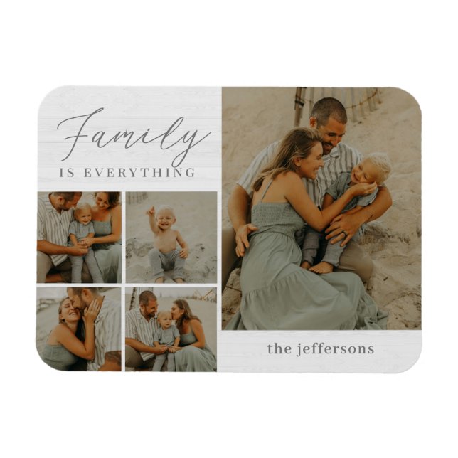 Family Collage Rustic Modern Personalized Magnet (Horizontal)