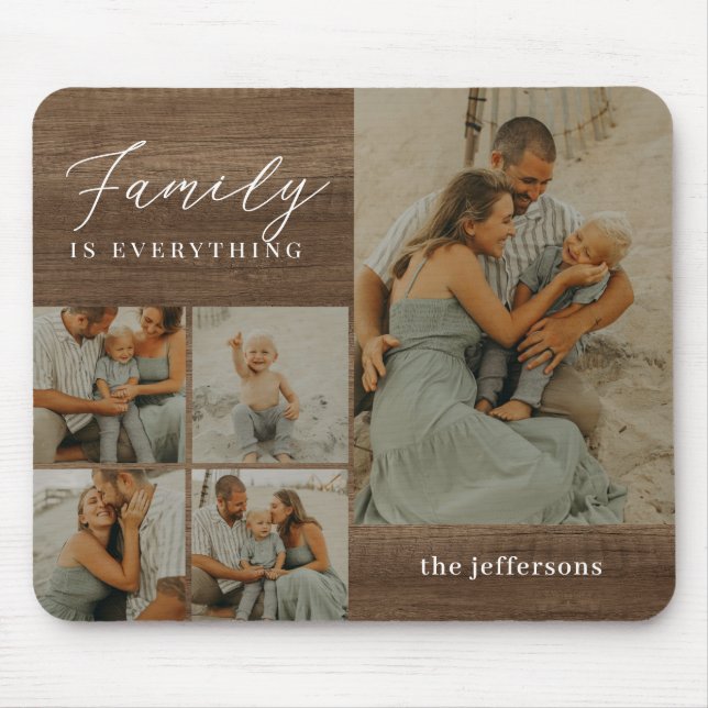 Family Collage Rustic Modern Personalized Mousepad (Front)