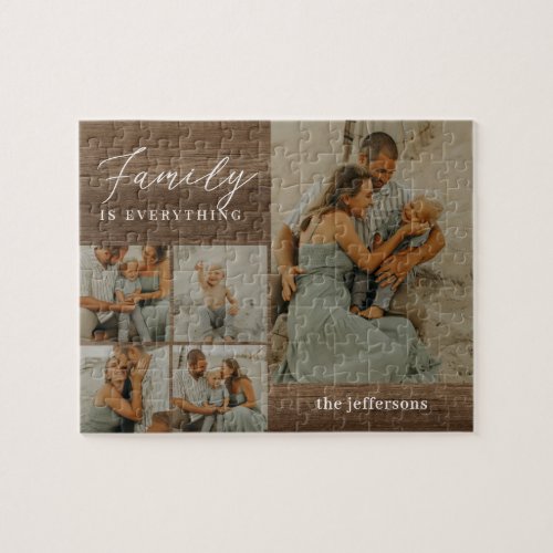 Family Collage Rustic Modern Personalized Puzzle