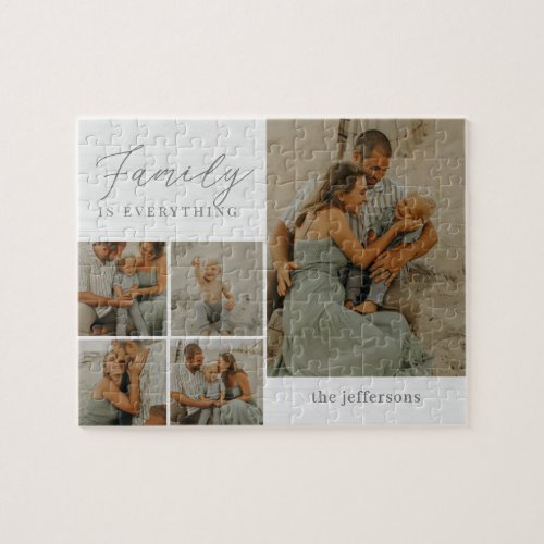 Family Collage Rustic Modern Personalized Puzzle