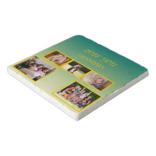 Family Collage with Gold Script Accent Trivet