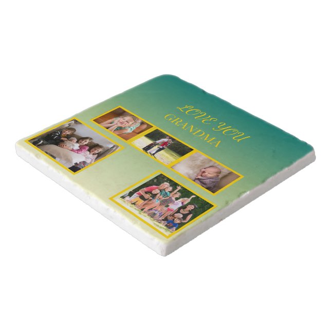 Family Collage with Gold Script Accent Trivet (Corner)