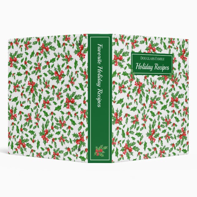 Family Cookbook Holiday Recipe Holly Custom 3 Ring Binder (Background)