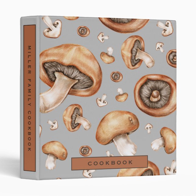 Family Cookbook Recipe | Mushrooms | Custom Text 3 Ring Binder (Front/Spine)