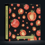 Family Cookbook Recipe | Red Juicy Tomatoes 3 Ring Binder<br><div class="desc">Modern cookbook binder for organizing your family's recipes, meal planning or other subject. Features a fun stylish pattern of red juicy tomatoes on a black background. Customizable text is presented on complimentary green and black banners. Shown with the text "COOKBOOK" on the front cover in modern typography and custom family...</div>