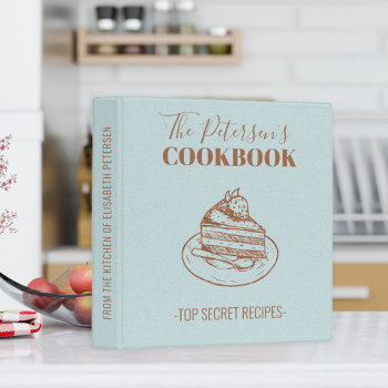Family Cookbook Stylish Dusty Blue Recipes 3 Ring Binder by cooldesignsbymar at Zazzle