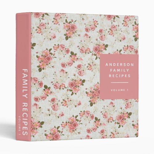 Family Cookbook  Vintage Floral Recipe 3 Ring Binder