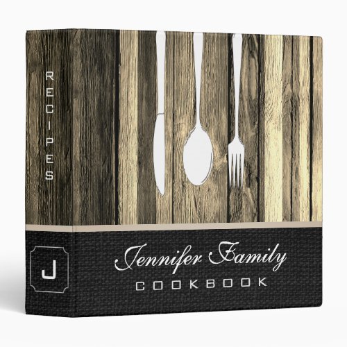 Family Cookbook Vintage Wood Look 3 Ring Binder