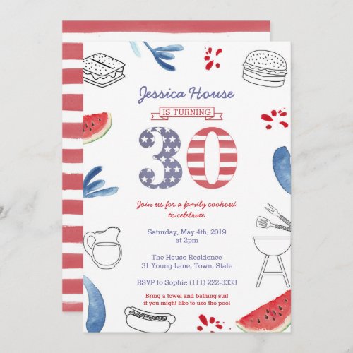 Family Cookout 30th Birthday Party Memorial Day Invitation