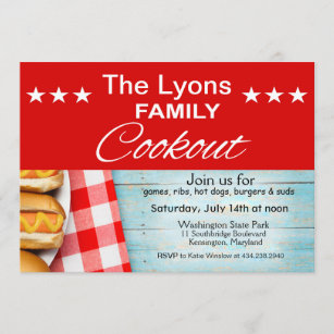 Family Cookout Picnic   red & white gingham Invitation