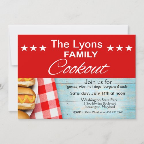 Family Cookout Picnic  red  white gingham Invitation