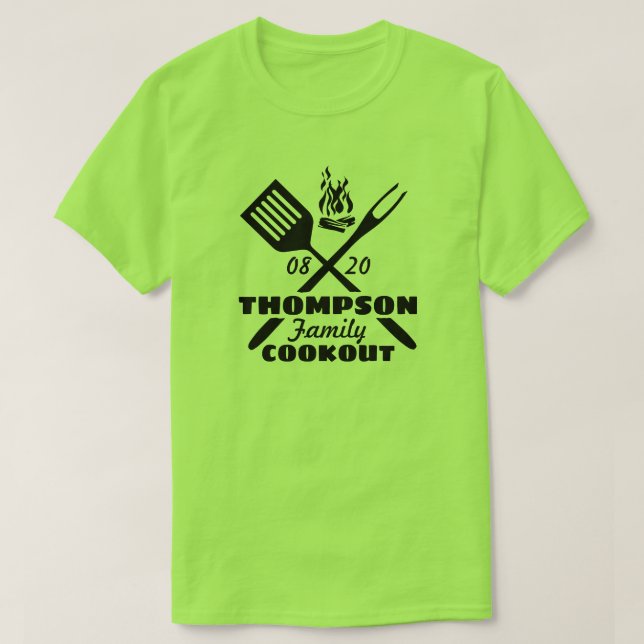 Family Cookout Reunion, Grill Tools Campfire T-Shirt (Design Front)