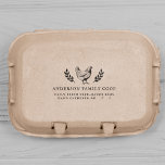 Family Coop Hand-Gathered Vintage Egg Carton Self-inking Stamp<br><div class="desc">A vintage-style egg carton stamp featuring a hand-drawn chicken, two botanical branches, your family coop in classic typography, and your custom slogan below. The template reads "Daily Fresh Free-Range Eggs" and "Hand Gathered On" with space for you to write the date. Click on "Personalize this template" to change the wording....</div>