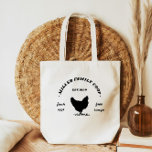 Family Coop Happy Hen Farmhouse Tote Bag<br><div class="desc">Rustic farmhouse logo featuring a hen illustration in the middle paired with a personalized monogram and other info in vintage fonts.</div>