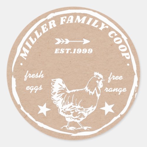 family coop hen fresh eggs classic round sticker