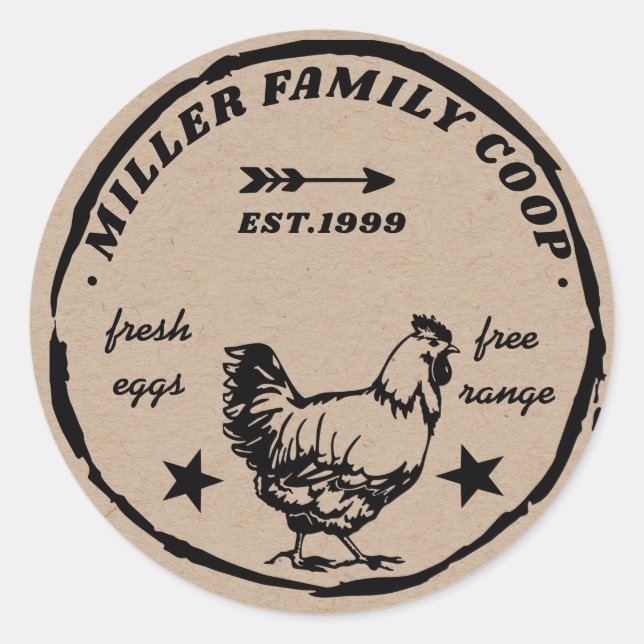 family coop hen fresh eggs classic round sticker (Front)